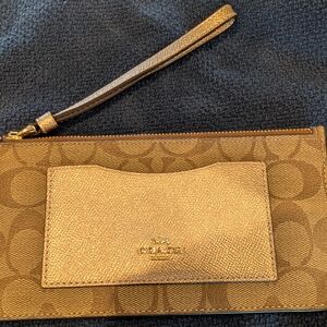Coach Brown/Gold Metallic Signature Wallet Wristlet